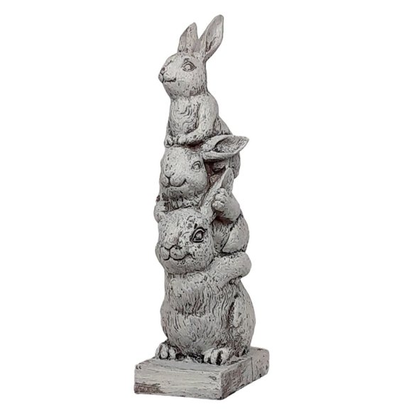 Stacked Bunnies Rabbit Totem Pole 14.25" Gray Resin Spring Easter Statue Figure - Picture 5 of 10